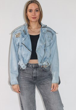 Vintage 80's Zip Boxy Denim Biker Jacket