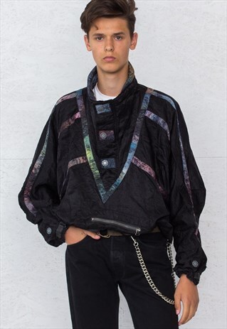 VINTAGE BLACK 1/4 ZIP PULLOVER JACKET