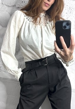 70s Boho White Blouse - S