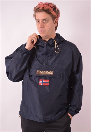 NAPAPIJRI MENS VINTAGE PULLOVER JACKET LARGE NAVY BLUE 90S