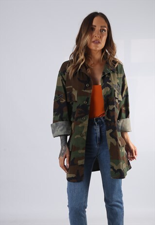 VINTAGE ARMY CAMOUFLAGE JACKET OVERSIZED CAMO UK 14 (DAB)