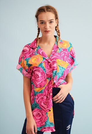 90'S RETRO ABSTRACT PRINT OVERSIZED BLOUSE TOP