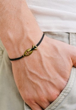Fish cross bracelet for men bronze fish and black cord