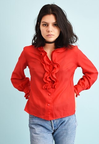 80'S RETRO RUFFLE MOMS SHIRT BLOUSE