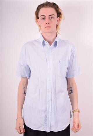 YVES SAINT LAURENT MENS VINTAGE SHIRT LARGE BLUE CHECK 90S