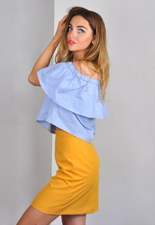 VINTAGE YELLOW HIGH WAISTED PENCIL MINI SKIRT