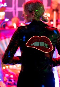 Faux Leather Moto Jacket with Light up Lips