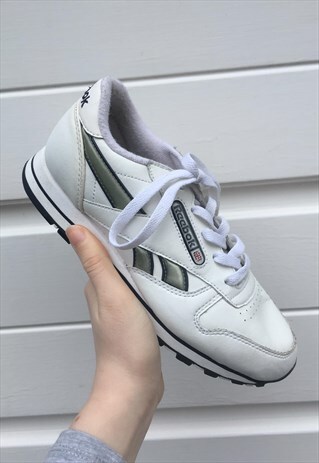 WOMENS REEBOK TRAINERS SILVER WHITE REEBOK CLASSIC SHOES