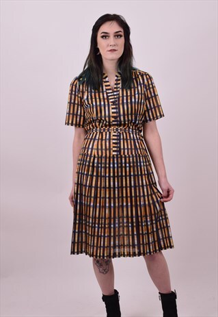 VINTAGE 80'S YELLOW & BLUE STRIPE PREPPY UNI DRESS 10 12 14
