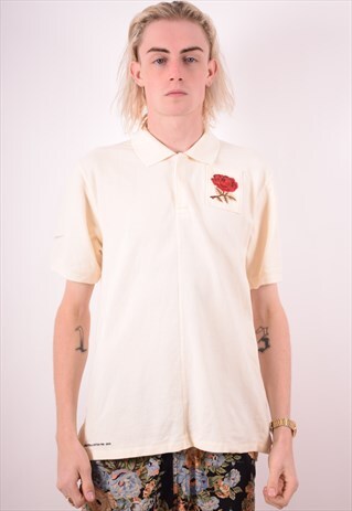 NIKE MENS VINTAGE POLO SHIRT LARGE OFF WHITE 90S