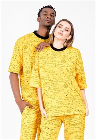 UNISEX T-SHIRT IN YELLOW WITH MIXED FORMULA PRINT