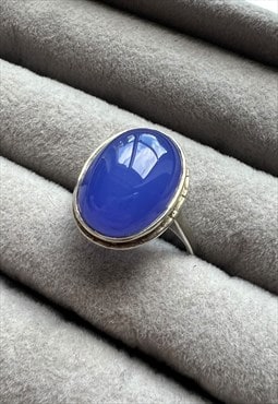 Vintage Silver Ring art deco oval Blue lavender Jade stone