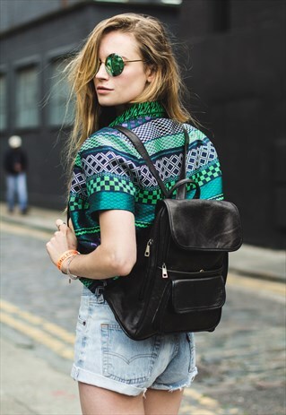 URBAN BLACK LEATHER BACKPACK