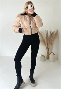justyouroutfit Beige Cropped Puffer Jacket