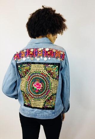 VINTAGE BOHO FESTIVAL EMBROIDERED DENIM JACKET