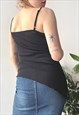 VINTAGE Y2K 00'S BLACK BEADED ASYMMETRICAL CAMI TOP