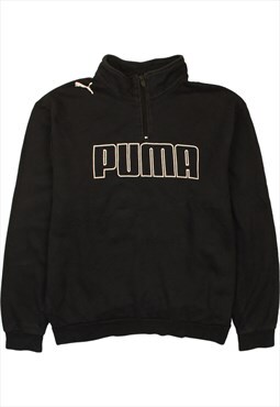 Vintage 90's Puma Sweatshirt Spellout Quater Zip Black