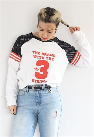 VINTAGE 1990S WHITE ADIDAS 'BRAND WITH 3 STRIPES' SWEATSHIRT
