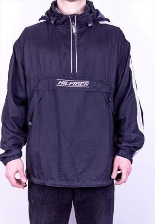VINTAGE TOMMY HILFIGER 1/4 ZIP PULLOVER JACKET IN BLACK L