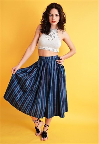VINTAGE 70'S FOLK HIGH WAISTED PATTERNED STRIPED FRIDA SKIRT