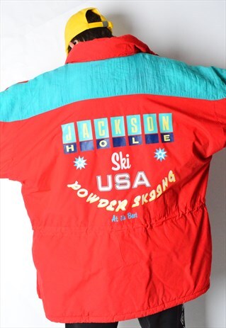 VINTAGE 80S RED PADDED SKI JACKET COAT