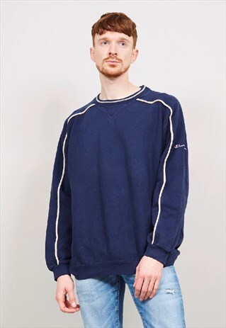 VINTAGE 90'S CHAMPION NAVY PIPE DETAIL SWEATER