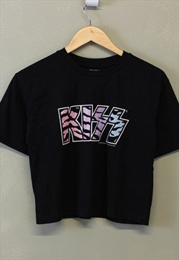 Vintage Y2K Kiss Graphic Crop Top With Glitter Print 