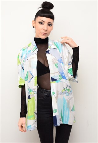VINTAGE 90'S RETRO ABSTRACT PATTERNED OVERSIZED SHIRT