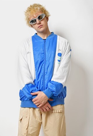 PUMA vintage shell bomber jacket Lightweight blue white 90s