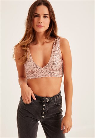 V-NECK TOP IN PINK SEQUIN