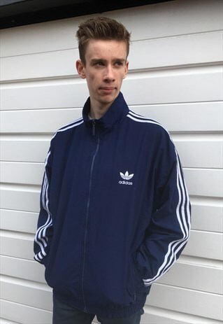 MENS VINTAGE 80S ADIDAS JACKET BLUE FESTIVAL COAT ZIPPER