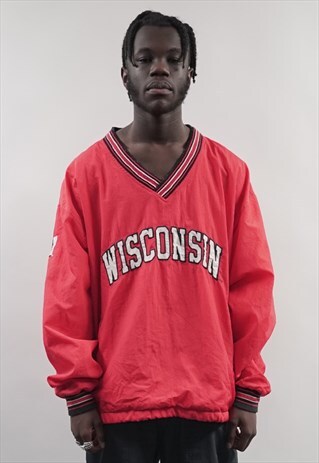 VINTAGE 90'S CHAMPION WISCONSIN RED NYLON SWEATSHIRT