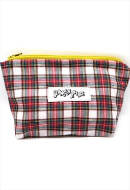 Upcycled Red Tartan Check Purse w Abstract Lining