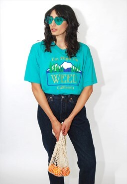 Vintage Weed California T-Shirt (XL) turquoise 90s stoner