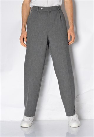 VINTAGE 80S GREY MINIMALIST PLEATED PANTS