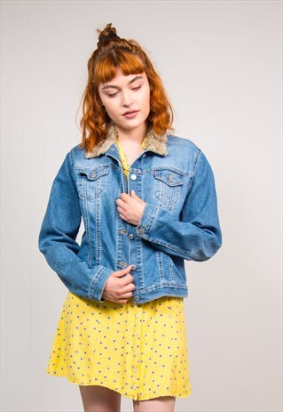 90'S VINTAGE BLUE DENIM FAUX FUR COLLAR LEVI'S JACKET