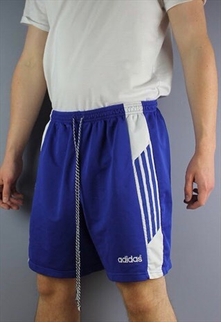 VINTAGE ADIDAS SHORTS IN BLUE WITH EMBROIDERED LOGO AND DRAW