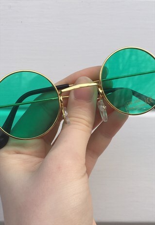 WOMENS VINTAGE 80S 90S STYLE GREEN CIRCULAR SUNGLASSES