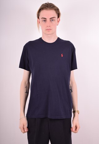 POLO RALPH LAUREN MENS VINTAGE T-SHIRT TOP SMALL NAVY 90S