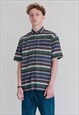 VINTAGE 90S MULTICOLOR STRIPE SHORT SLEEVE BUTTON UP SHIRT M
