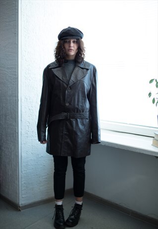 VINTAGE 80'S BROWN BELTED LEATHER COAT