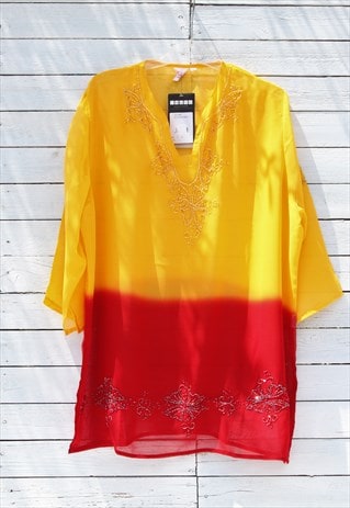 Crool y2k stock orange/red embellished see-through tunic top