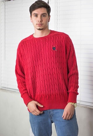 VINTAGE POLO RALPH LAUREN CABLE KNIT JUMPER LOGO 90S L 21.6