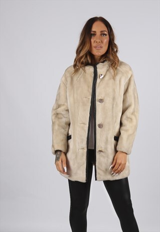 VINTAGE FAUX FUR COAT JACKET SHORT MID UK S 10 (J3K)
