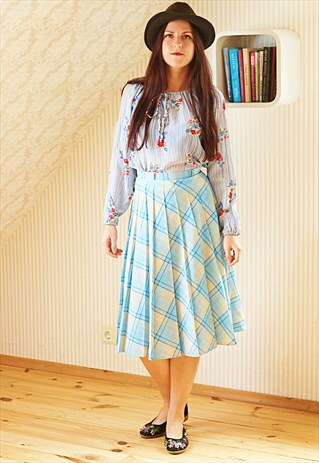BLUE CKECKED VINTAGE SKIRT