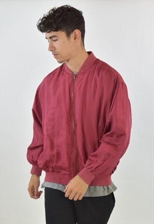 VINTAGE 90S MAROON SILK BOMBER JACKET
