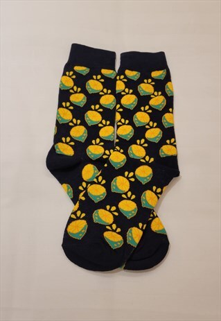 Lemon Pattern Cozy Socks (One Size) in Black Color