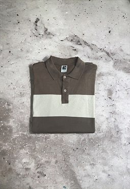 Men's Y2K The North Face Brown x Cream Striped Polo Shirt 