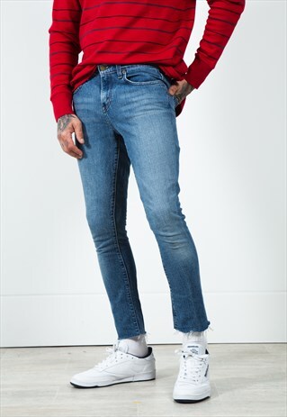 VINTAGE 80S LEVI'S SKINNY CUT-OFF DARK WASH JEANS / 0215