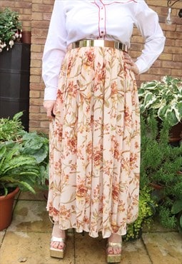 Vintage Y2K Pink Cottage Floral Flower Festival Maxi Skirt